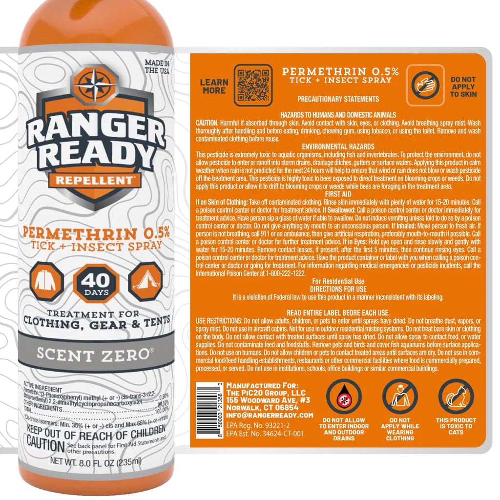 RANGER READY REPELLENT | PERMETHRIN TRIGGER SPRAY | SCENT ZERO | 710ML | 24.0OZ